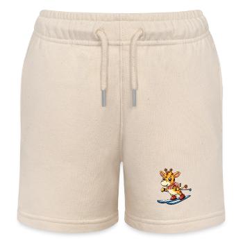 Giraffe beim Skifahren im Winterurlaub - Kinder Organic Joggingshorts Mini Bolter von Stanley/Stella - Natur - Vorne