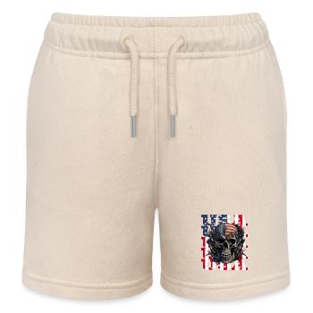 Vintage American Flag Motorcycle Patriotic - Kids Organic Sweat Shorts by Stanley/Stella - soft Ecru - Front