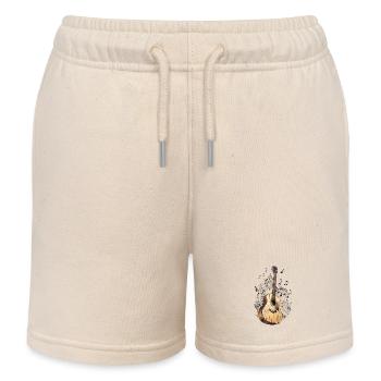 Stylized Acoustic Guitar Surrounded by Musical Notes - Kids Organic Sweat Shorts by Stanley/Stella - soft Ecru - Front