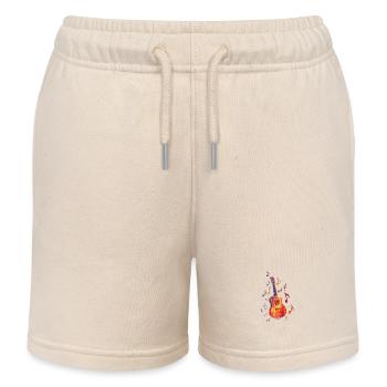 Stylized Acoustic Guitar Surrounded by Musical Notes - Kids Organic Sweat Shorts by Stanley/Stella - soft Ecru - Front