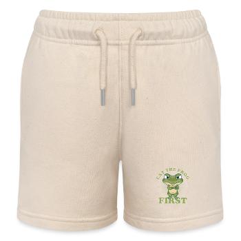 "Eat the Frog First" Time Management - Kids Organic Sweat Shorts by Stanley/Stella - soft Ecru - Front