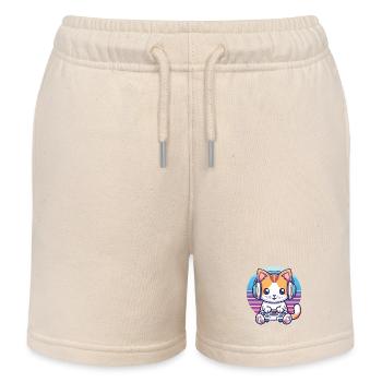 Cat gaming retro background - Kids Organic Sweat Shorts by Stanley/Stella - soft Ecru - Front