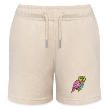 Hibou coloré peint Art nocturne oiseau amoureux cool - Short de jogging enfant bio Stanley/Stella - écru doux - Devant
