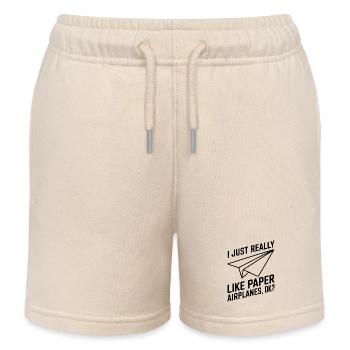 Paper Airplane Saying Joke Paper Airplane Gift - Kids Organic Sweat Shorts by Stanley/Stella - soft Ecru - Front