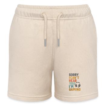 Sorry I Can’t Hear You - Funny Gamer - Kids Organic Sweat Shorts by Stanley/Stella - soft Ecru - Front