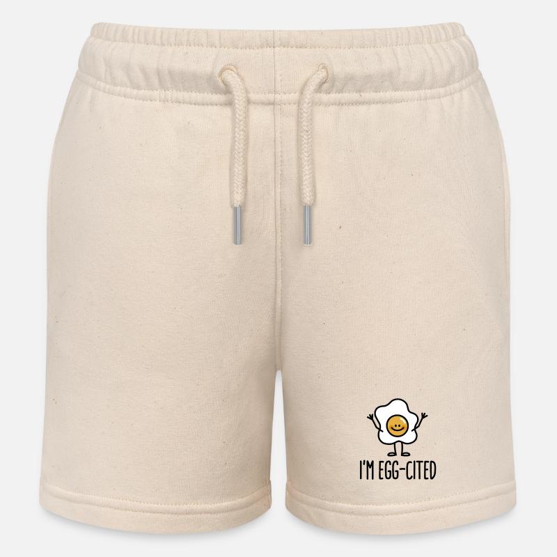 I'm EGG-cited - Kids Organic Sweat Shorts by Stanley/Stella - soft Ecru