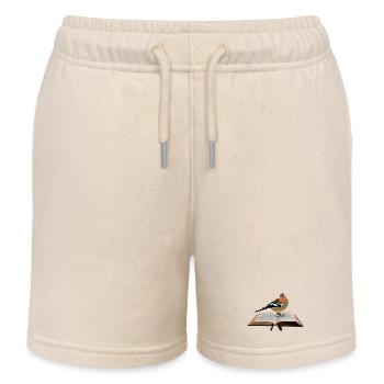 Chaffinch on book - Kids Organic Sweat Shorts by Stanley/Stella - soft Ecru - Front