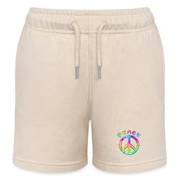 Flower Power Peace Sign Hippie Peace Symbol - Kids Organic Sweat Shorts by Stanley/Stella - soft Ecru - Front