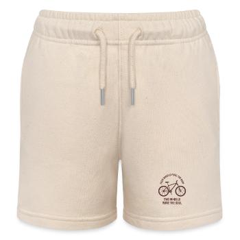 Citation drôle de vélo : Deux roues bougent l’âme - Short de jogging enfant bio Stanley/Stella - écru doux - Devant