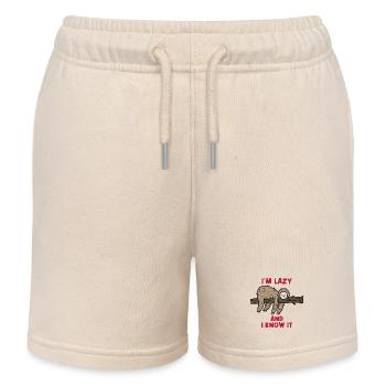Humorous Statement Lazy Sloth Jungle Mammal - Kids Organic Sweat Shorts by Stanley/Stella - soft Ecru - Front