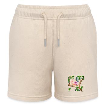 oiseau sur une branche imitation tissu cousu - Short de jogging enfant bio Stanley/Stella - écru doux - Devant