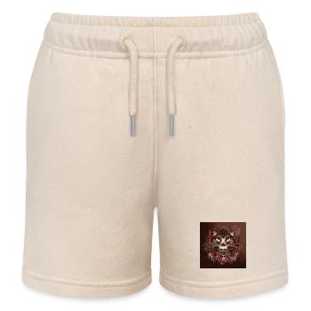 dark mysterious cat in the rose garden - Kids Organic Sweat Shorts by Stanley/Stella - soft Ecru - Front