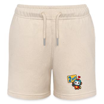 Two Year Little Robot Children's Birthday Party. Sweeter - Kids Organic Sweat Shorts by Stanley/Stella - soft Ecru - Front