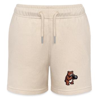 Shutterbear: The Wilderness Photographer - Kids Organic Sweat Shorts by Stanley/Stella - soft Ecru - Front