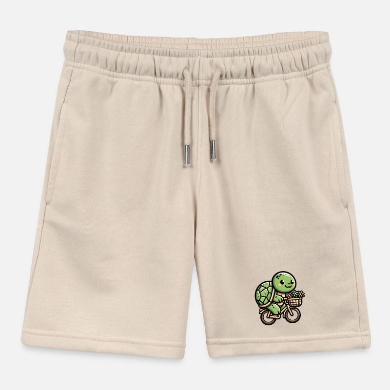 Cute Turtle Bicycle Design Kids Organic Sweat Shorts by Stanley/Stella