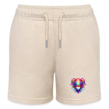 Colorful Alien Head - Kids Organic Sweat Shorts by Stanley/Stella - soft Ecru - Front