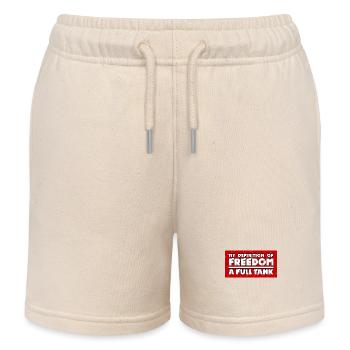 Petrol pump statement refuelling with electrical energy - Kids Organic Sweat Shorts by Stanley/Stella - soft Ecru - Front