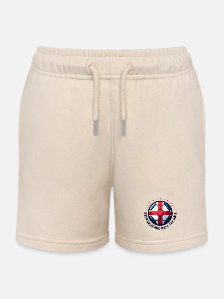 English football. Keep calm and pass the ball - Kids Organic Sweat Shorts by Stanley/Stella - soft Ecru