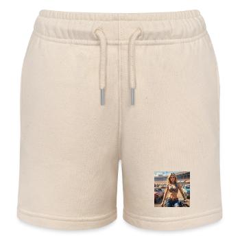 Rennsport Rebellin Denim Outfit - Kinder Organic Joggingshorts Mini Bolter von Stanley/Stella - Natur - Vorne
