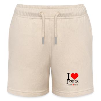 I Love Jesus and Jesus Loves You - Kids Organic Sweat Shorts by Stanley/Stella - soft Ecru - Front
