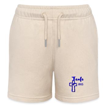 baptême 2025 trempettes de poisson en croix bleu contraste - Short de jogging enfant bio Stanley/Stella - écru doux - Devant