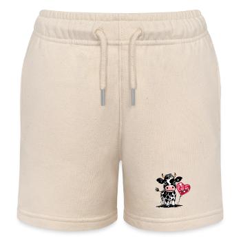 Mignon veau avec ballon coeur - vache veau - Short de jogging enfant bio Stanley/Stella - écru doux - Devant