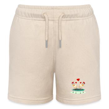 Chickens Pairs JUMPING TRAMPOLINE - Kids Organic Sweat Shorts by Stanley/Stella - soft Ecru - Front