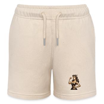 Strong Woman Golden Rockabilly Style Gold Gift - Kids Organic Sweat Shorts by Stanley/Stella - soft Ecru - Front