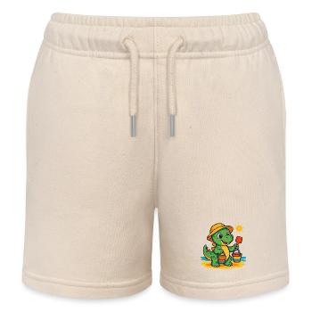 Verspielter Dinosaurier mit Sommeraccessoires - Kinder Organic Joggingshorts Mini Bolter von Stanley/Stella - Natur - Vorne