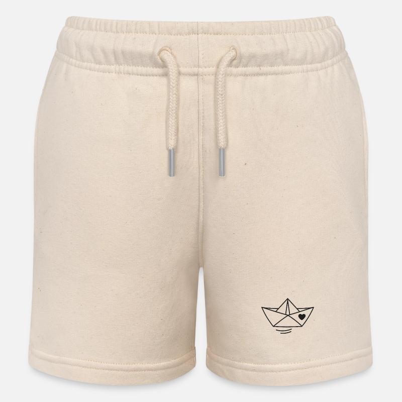 Illustration de bateau en papier coeur - Short de jogging enfant bio Stanley/Stella - écru doux