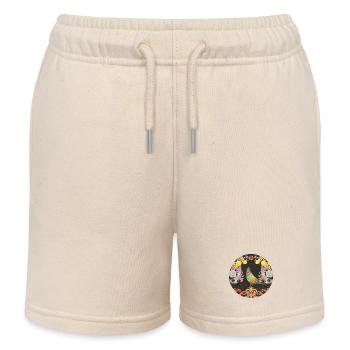 Imaginative Bird with Crown & Ornaments - Kids Organic Sweat Shorts by Stanley/Stella - soft Ecru - Front