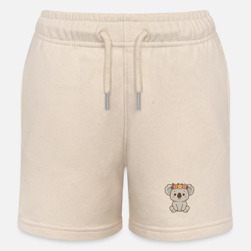 Mignon koala avec couronne de fleurs - Short de jogging enfant bio Stanley/Stella - écru doux
