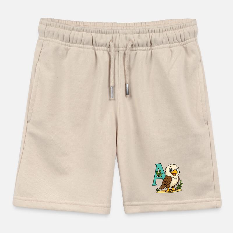 Cute Eagle with Initial A and Foliage Kids Organic Sweat Shorts by Stanley/Stella