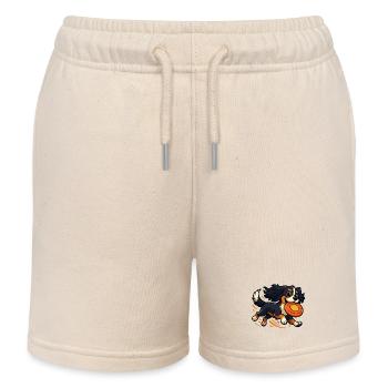 Kavalier König Charles Karikatur mit Frisbee - Kinder Organic Joggingshorts Mini Bolter von Stanley/Stella - Natur - Vorne