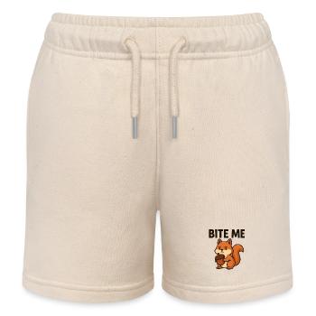 Artsy Squirrel with Bold Message - Kids Organic Sweat Shorts by Stanley/Stella - soft Ecru - Front