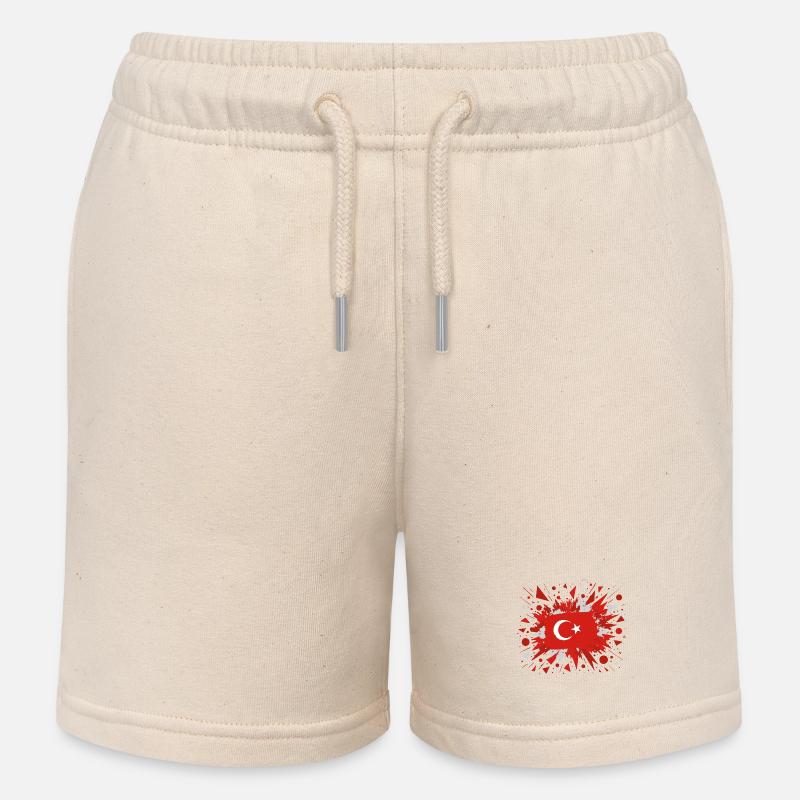 Drapeau turc avec pluie d’éclaboussures artistiques - Short de jogging enfant bio Stanley/Stella - écru doux