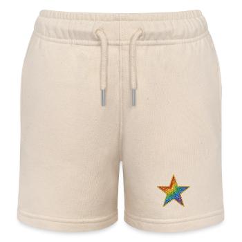 Regenbogen-Glitzer-Stern-Patch-Design - Kinder Organic Joggingshorts Mini Bolter von Stanley/Stella - Natur - Vorne