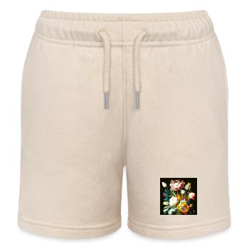 Composition florale texturée sur noir - Short de jogging enfant bio Stanley/Stella - écru doux - Devant