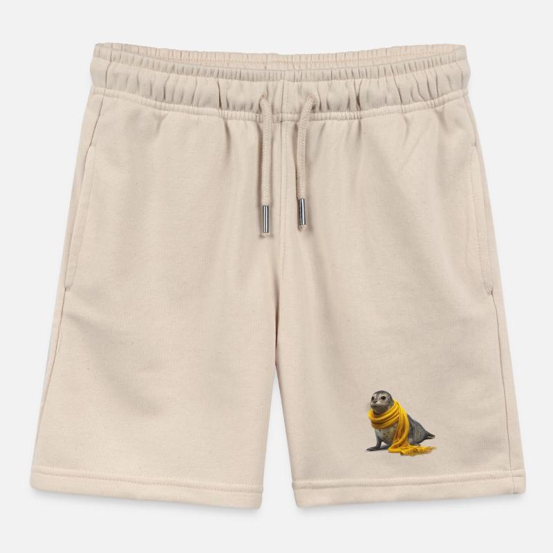 Phoque mignon avec écharpe jaune Short de jogging enfant bio Stanley/Stella