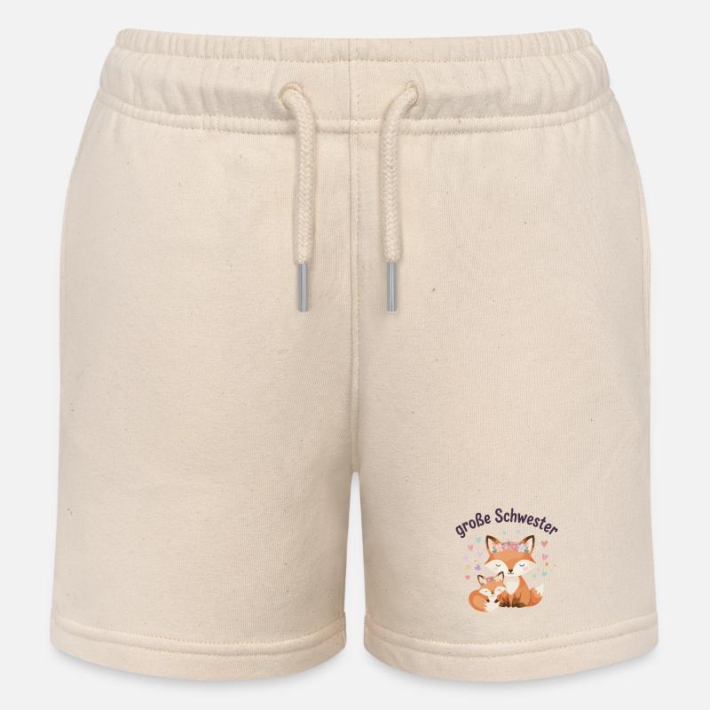 Grande sœur renard avec couronne de fleurs - Short de jogging enfant bio Stanley/Stella - écru doux