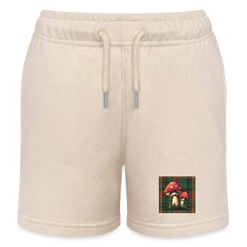 Plaid Mushroom Adventure - Kids Organic Sweat Shorts by Stanley/Stella - soft Ecru - Front