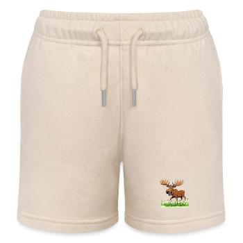 Whimsical Moose in Spring Meadow - Kids Organic Sweat Shorts by Stanley/Stella - soft Ecru - Front