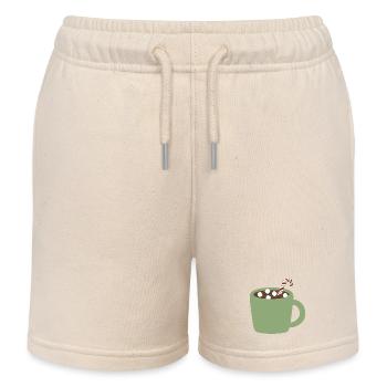 Grüner Becher Kakao mit Zuckerstange - Kinder Organic Joggingshorts Mini Bolter von Stanley/Stella - Natur - Vorne