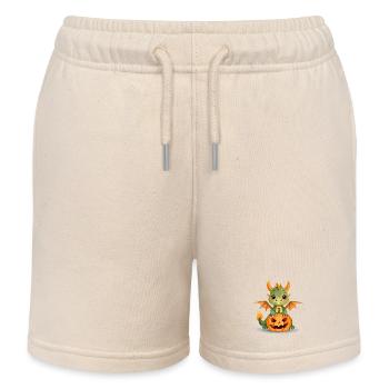Cute Green Dragon with Halloween Pumpkin - Kids Organic Sweat Shorts by Stanley/Stella - soft Ecru - Front
