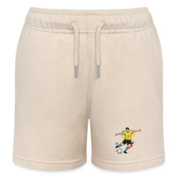 Soccer Player Comic Paint Splash Yellow - Kids Organic Sweat Shorts by Stanley/Stella - soft Ecru - Front