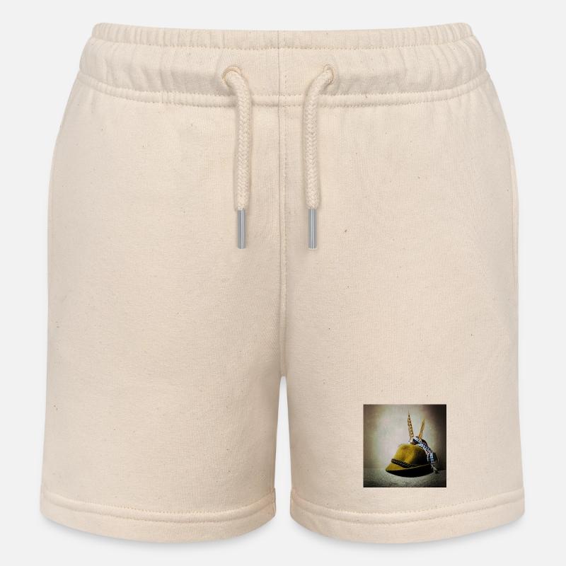 Chapeau alpin avec bande de plumes - Short de jogging enfant bio Stanley/Stella - écru doux
