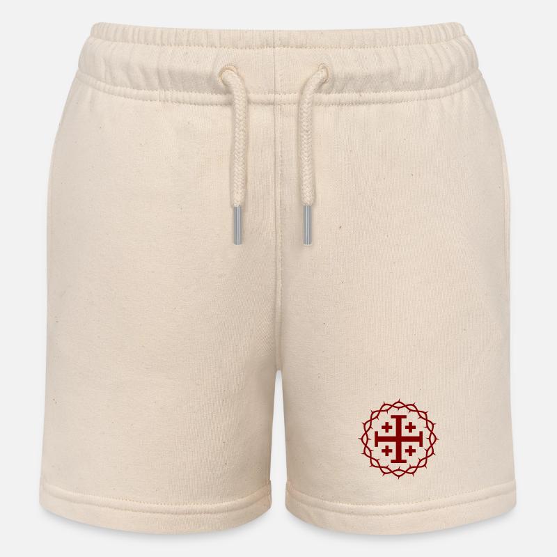 Croix de Jérusalem et couronne d’épines - Short de jogging enfant bio Stanley/Stella - écru doux