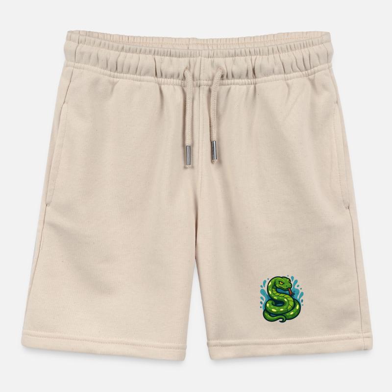 Green Tree Python Snake in Wave Kids Organic Sweat Shorts by Stanley/Stella