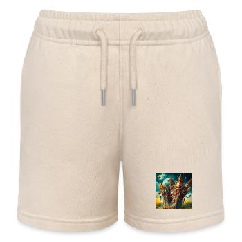 Surrealer Uhrturm und Globus - Kinder Organic Joggingshorts Mini Bolter von Stanley/Stella - Natur - Vorne