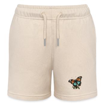 Orange Teal Butterfly - Kids Organic Sweat Shorts by Stanley/Stella - soft Ecru - Front